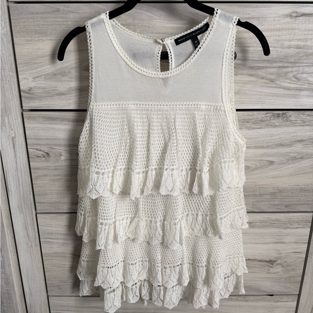 Boho Ruffled Tiered Layered Sheer Tank Top White House Black Market Medium P